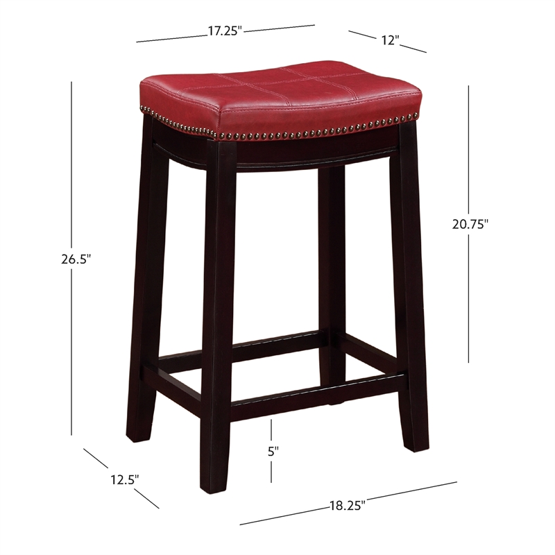 Pemberly Row Backless Counter Stool in Mottled Red Faux Leather and Wood