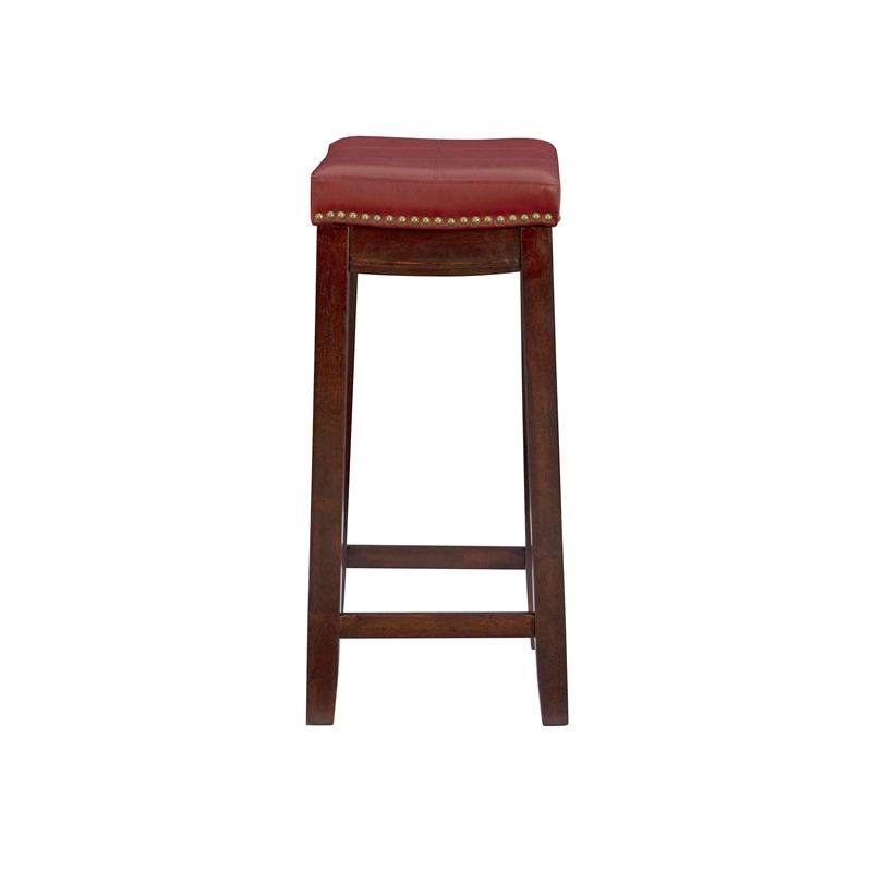 Pemberly Row Backless Counter Stool in Mottled Red Faux Leather and Wood