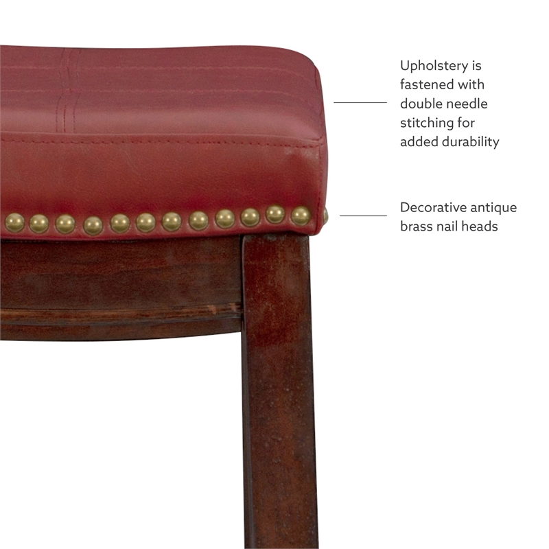 Pemberly Row Backless Counter Stool in Mottled Red Faux Leather and Wood
