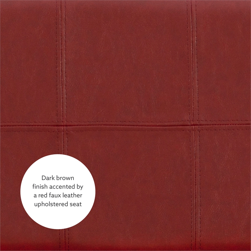 Pemberly Row Backless Counter Stool in Mottled Red Faux Leather and Wood