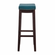 Pemberly Row Backless Bar Stool in Mottled Blue Faux Leather with Wood Legs