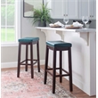Pemberly Row Backless Bar Stool in Mottled Blue Faux Leather with Wood Legs