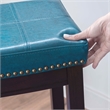 Pemberly Row Backless Bar Stool in Mottled Blue Faux Leather with Wood Legs
