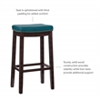 Pemberly Row Backless Bar Stool in Mottled Blue Faux Leather with Wood Legs