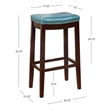 Pemberly Row Backless Bar Stool in Mottled Blue Faux Leather with Wood Legs