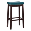 Pemberly Row Backless Bar Stool in Mottled Blue Faux Leather with Wood Legs