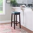 Pemberly Row Backless Bar Stool in Mottled Blue Faux Leather with Wood Legs