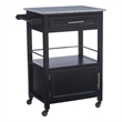 Pemberly Row Granite Top Wood Rolling Kitchen Cart Storage Black Finish
