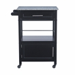 Pemberly Row Granite Top Wood Rolling Kitchen Cart Storage Black Finish