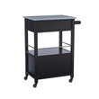 Pemberly Row Granite Top Wood Rolling Kitchen Cart Storage Black Finish