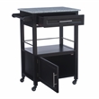 Pemberly Row Granite Top Wood Rolling Kitchen Cart Storage Black Finish