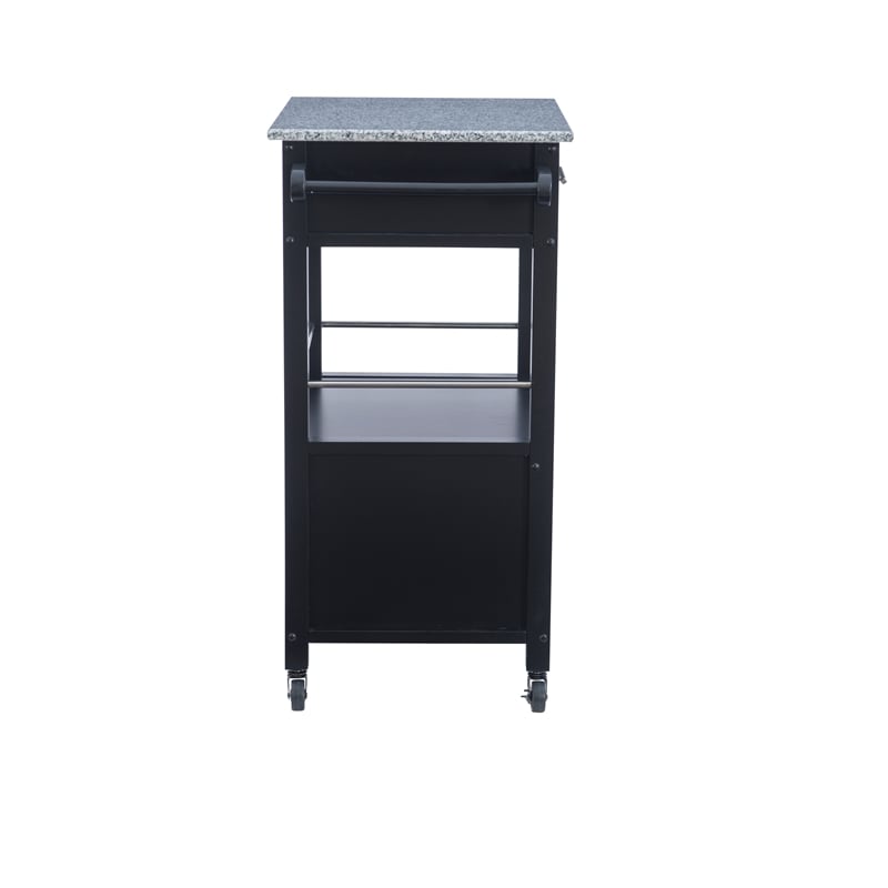 Pemberly Row Granite Top Wood Rolling Kitchen Cart Storage Black Finish