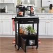 Pemberly Row Granite Top Wood Rolling Kitchen Cart Storage Black Finish