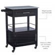 Pemberly Row Granite Top Wood Rolling Kitchen Cart Storage Black Finish