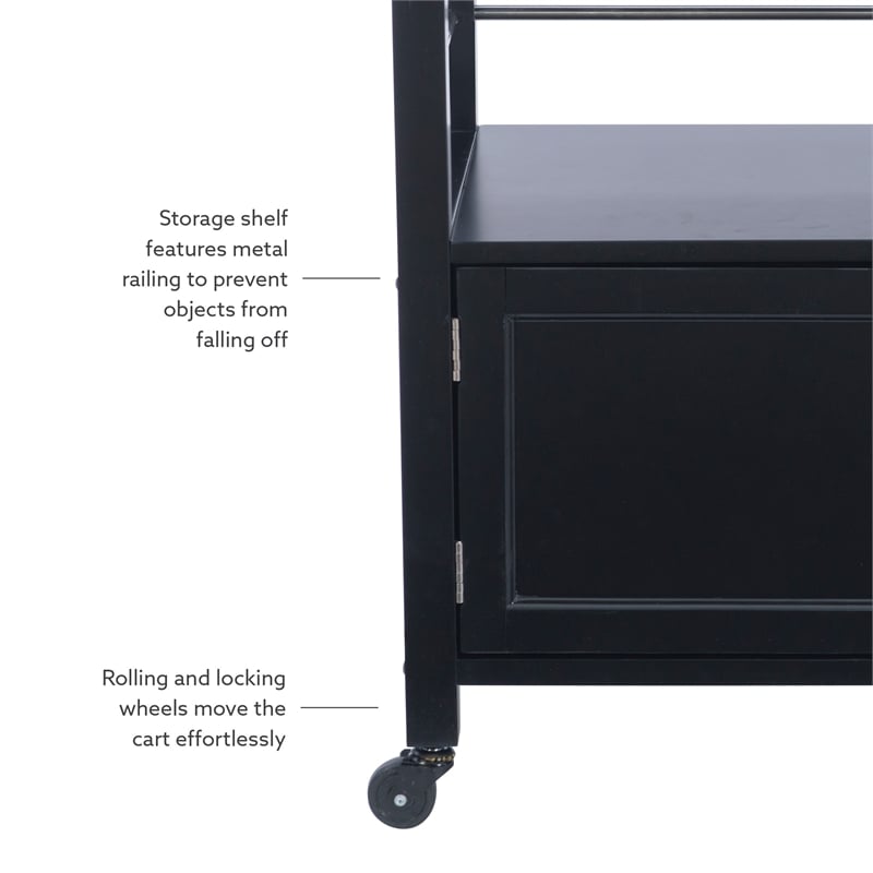 Pemberly Row Granite Top Wood Rolling Kitchen Cart Storage Black Finish
