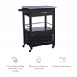 Pemberly Row Granite Top Wood Rolling Kitchen Cart Storage Black Finish
