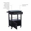 Pemberly Row Granite Top Wood Rolling Kitchen Cart Storage Black Finish