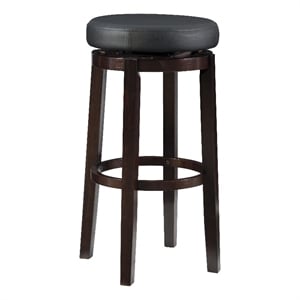 Pemberly Row 31&quot Swivel Bar Stool Faux Leather Seat Brown Wood Frame