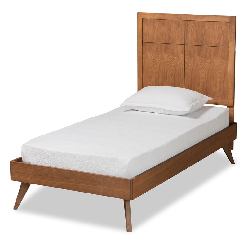 Pemberly Row Walnut Brown Twin Platform Bed with Adjustable Headboard