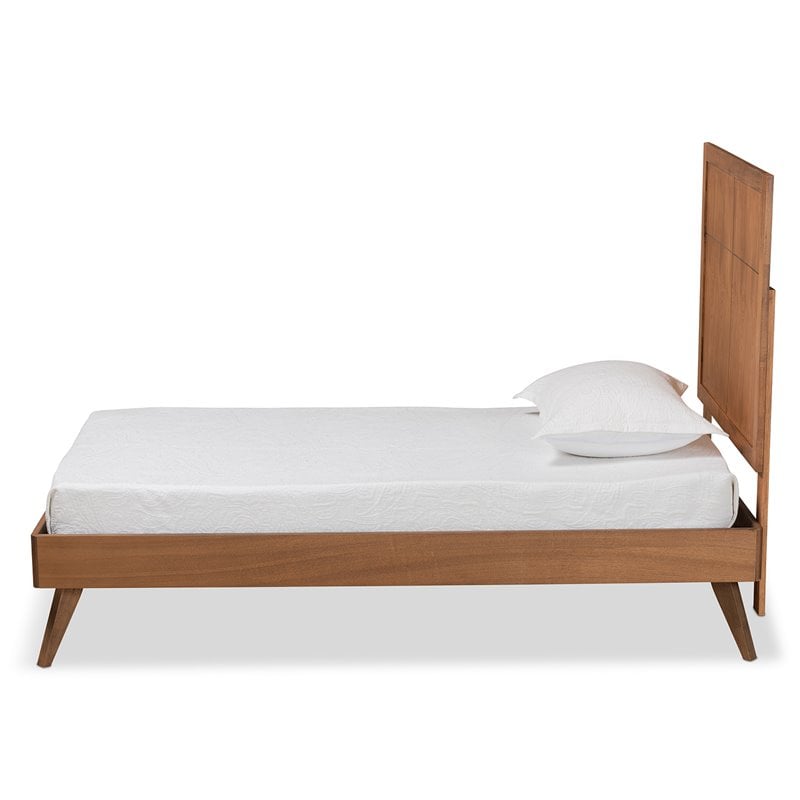 Pemberly Row Walnut Brown Twin Platform Bed with Adjustable Headboard