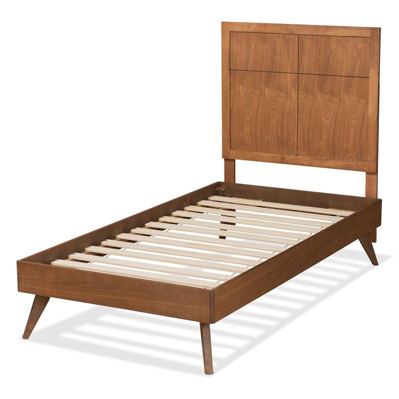 Pemberly Row Walnut Brown Twin Platform Bed with Adjustable Headboard