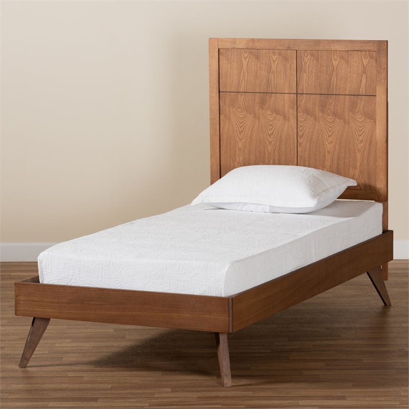 Pemberly Row Walnut Brown Twin Platform Bed with Adjustable Headboard