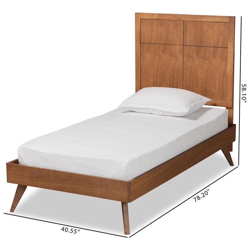 Pemberly Row Walnut Brown Twin Platform Bed with Adjustable Headboard