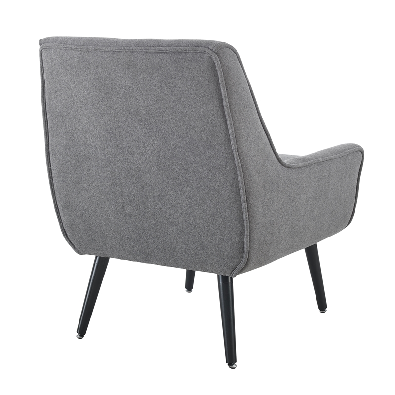 Pemberly Row Upholstered Tufted Accent Chair with Black Wood Legs in Gray