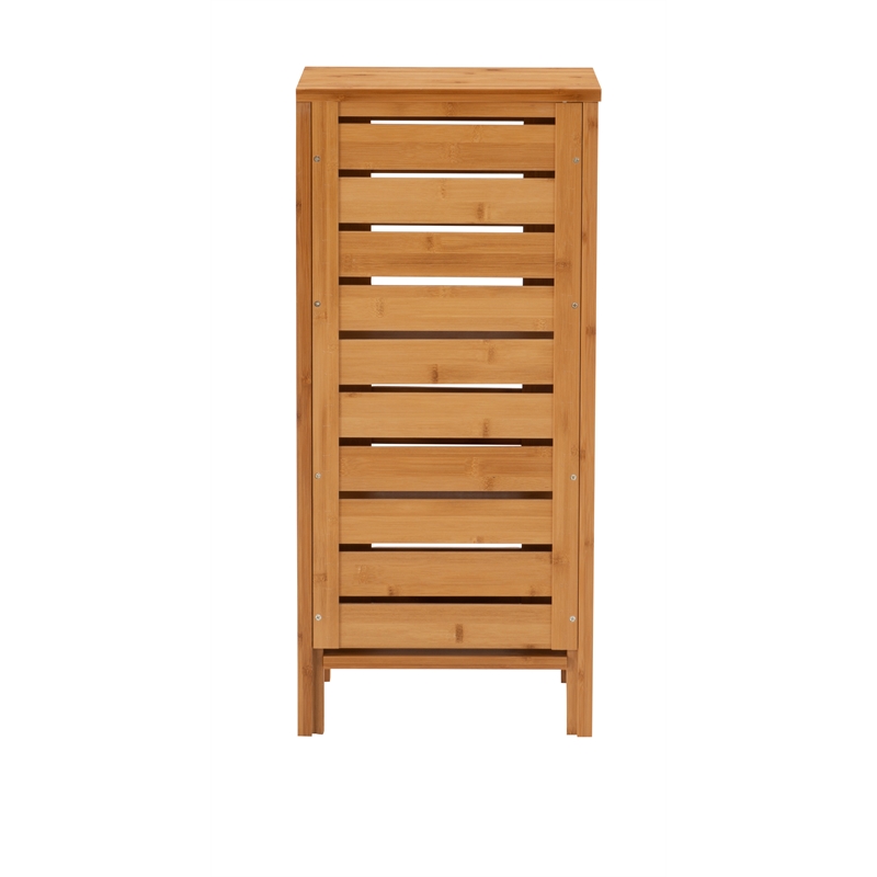 Pemberly Row Solid Bamboo Cabinet with Door and 3 Shelves in Natural Finish