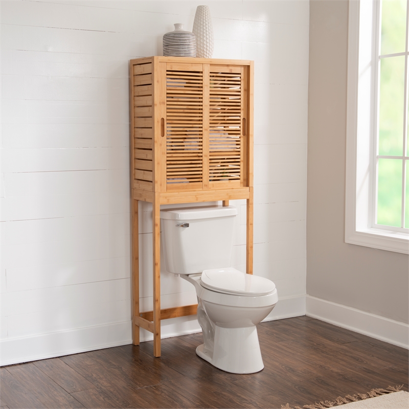 Pemberly Row Bamboo Over-the-Toilet Cabinet with Sliding Doors in Natural