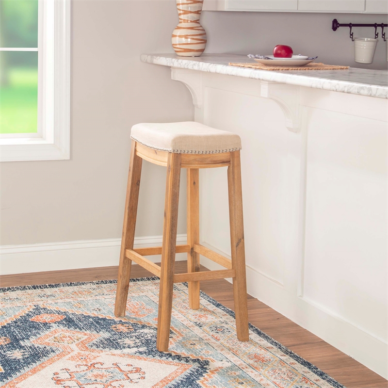 Pemberly Row Rustic Bar Stool Acacia Wood Frame in Natural Finish