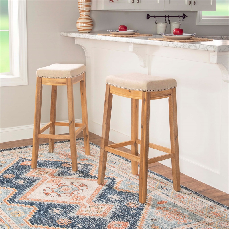 Pemberly Row Rustic Bar Stool Acacia Wood Frame in Natural Finish