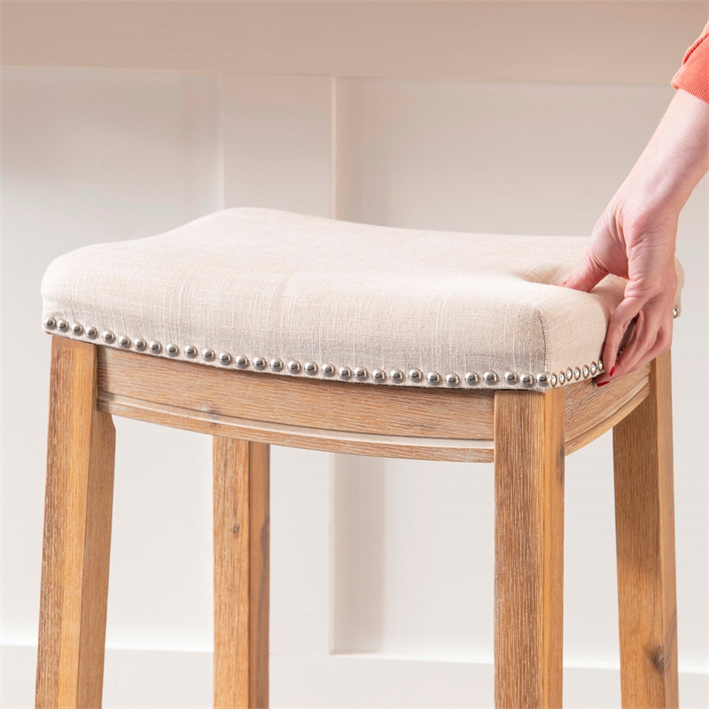 Pemberly Row Rustic Bar Stool Acacia Wood Frame in Natural Finish