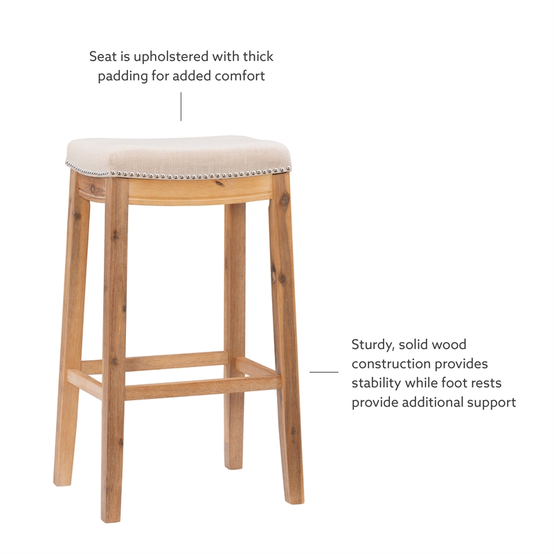 Pemberly Row Rustic Bar Stool Acacia Wood Frame in Natural Finish
