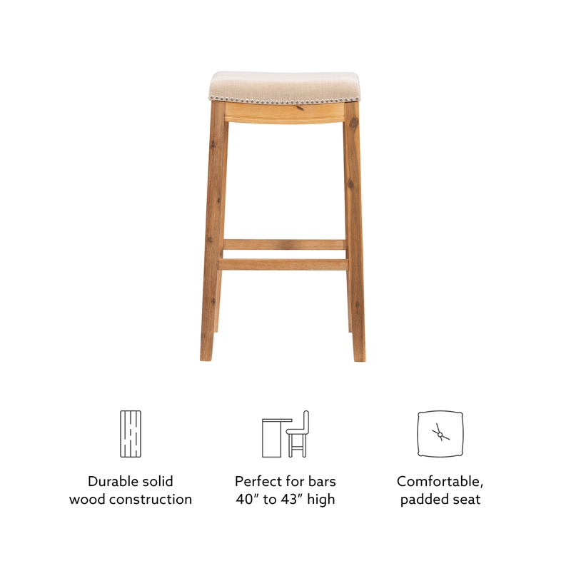 Pemberly Row Rustic Bar Stool Acacia Wood Frame in Natural Finish