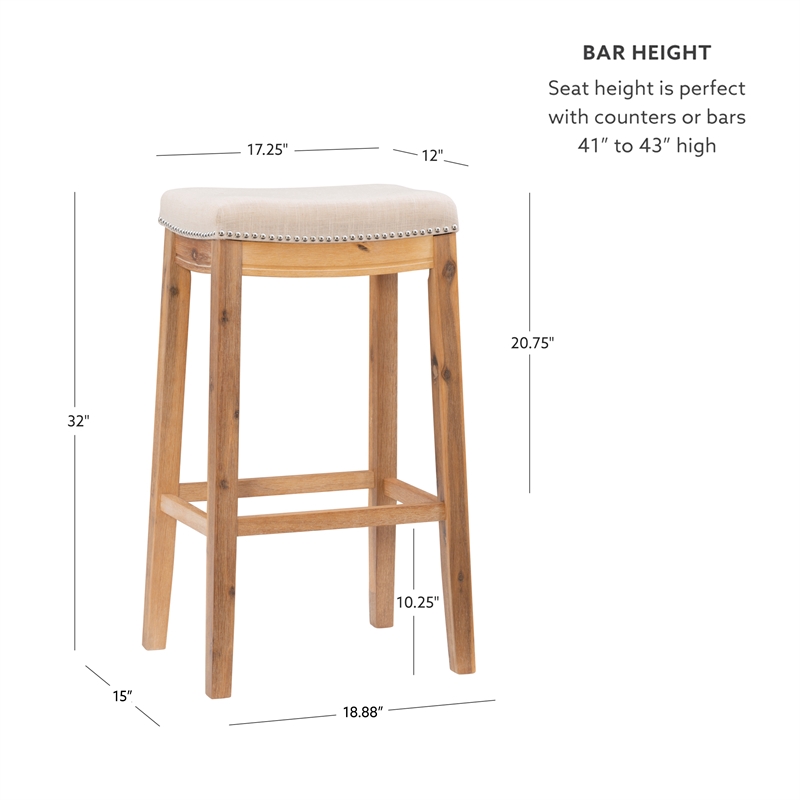 Pemberly Row Rustic Bar Stool Acacia Wood Frame in Natural Finish