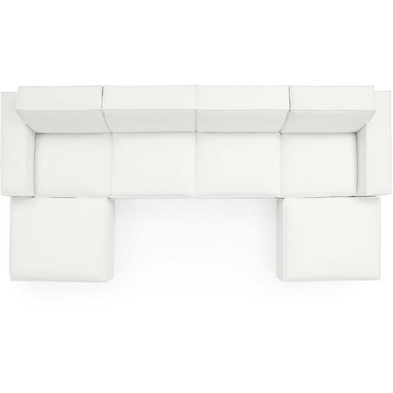 Pemberly Row 6-Piece Fabric Sectional Sofa in White with French Piping