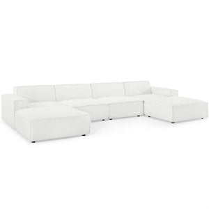 Pemberly Row 6-Piece Fabric Sectional Sofa in White with French Piping