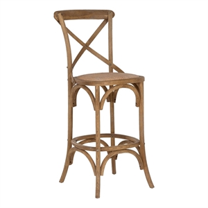 Pemberly Row 30&quot Wood Bar Stool with Woven Rattan Seat in Rustic Gray