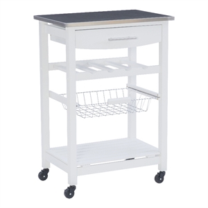 Pemberly Row Rolling Kitchen Storage Cart with Stainless Steel Top in White