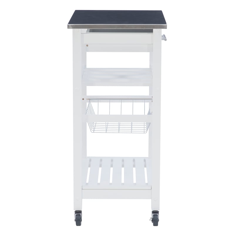 Pemberly Row Rolling Kitchen Storage Cart with Stainless Steel Top in White