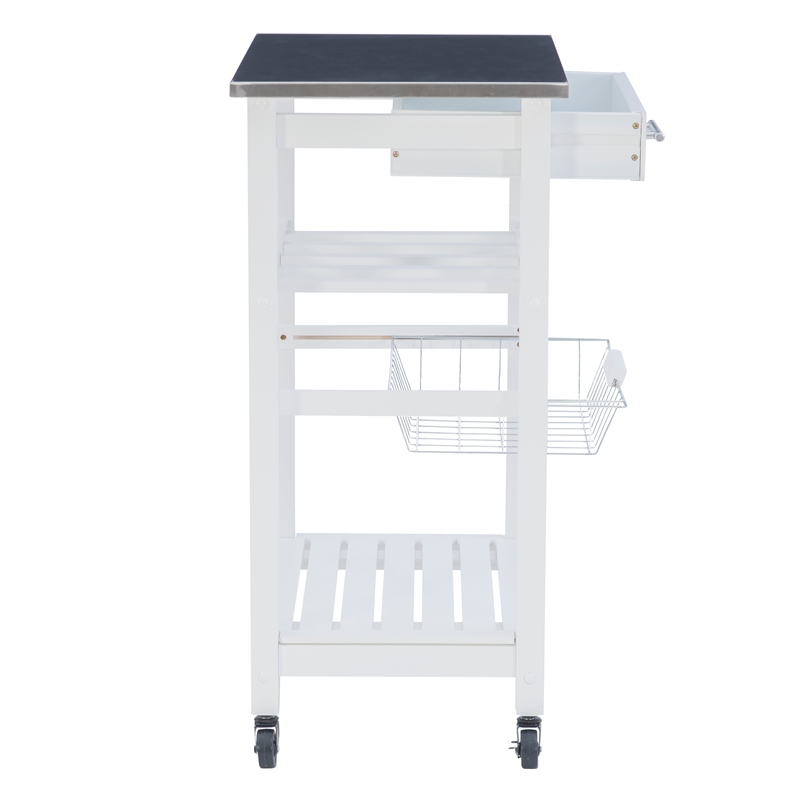 Pemberly Row Rolling Kitchen Storage Cart with Stainless Steel Top in White