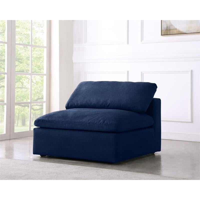 Pemberly Row Armless Chair in Navy Durable Linen Fabric with Down Cushions