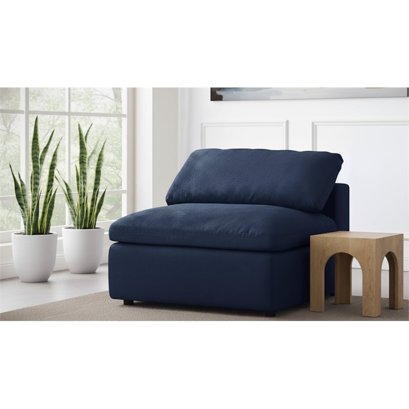 Pemberly Row Armless Chair in Navy Durable Linen Fabric with Down Cushions