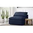 Pemberly Row Armless Chair in Navy Durable Linen Fabric with Down Cushions