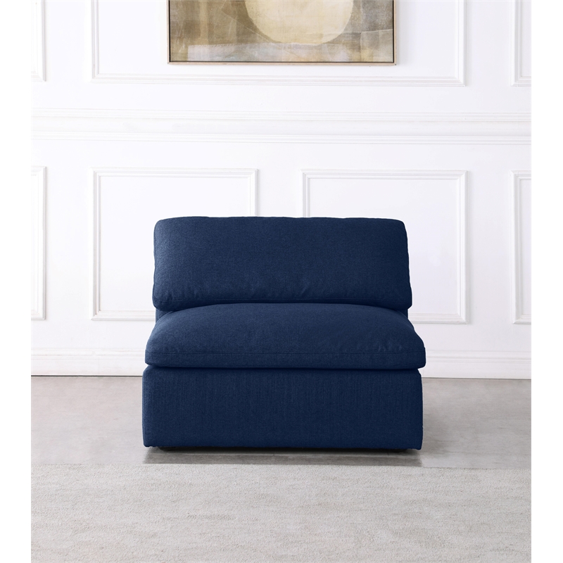 Pemberly Row Armless Chair in Navy Durable Linen Fabric with Down Cushions