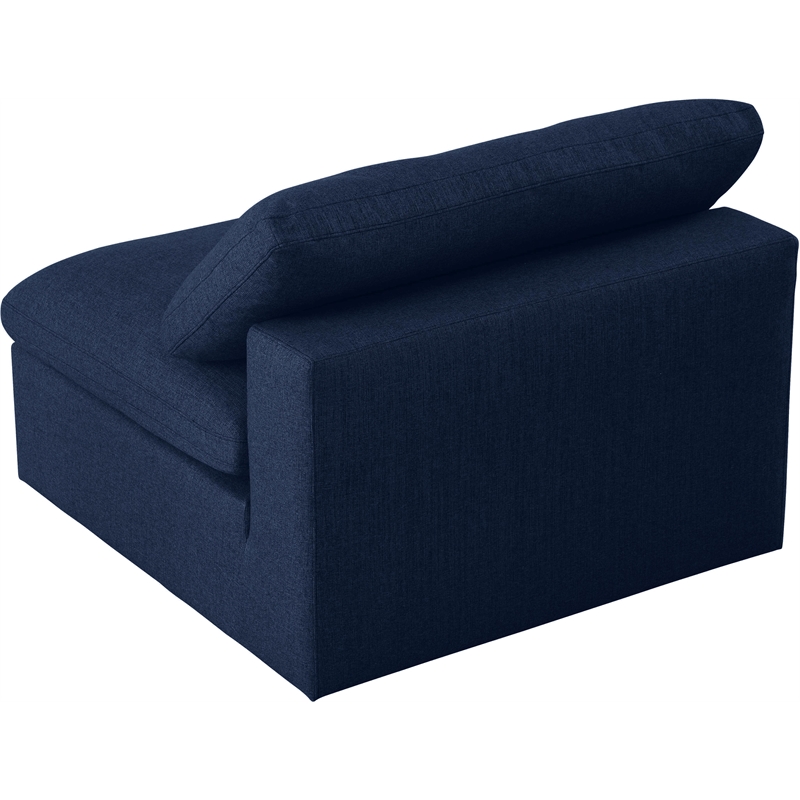 Pemberly Row Armless Chair in Navy Durable Linen Fabric with Down Cushions
