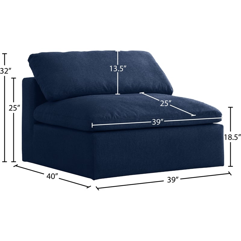 Pemberly Row Armless Chair in Navy Durable Linen Fabric with Down Cushions