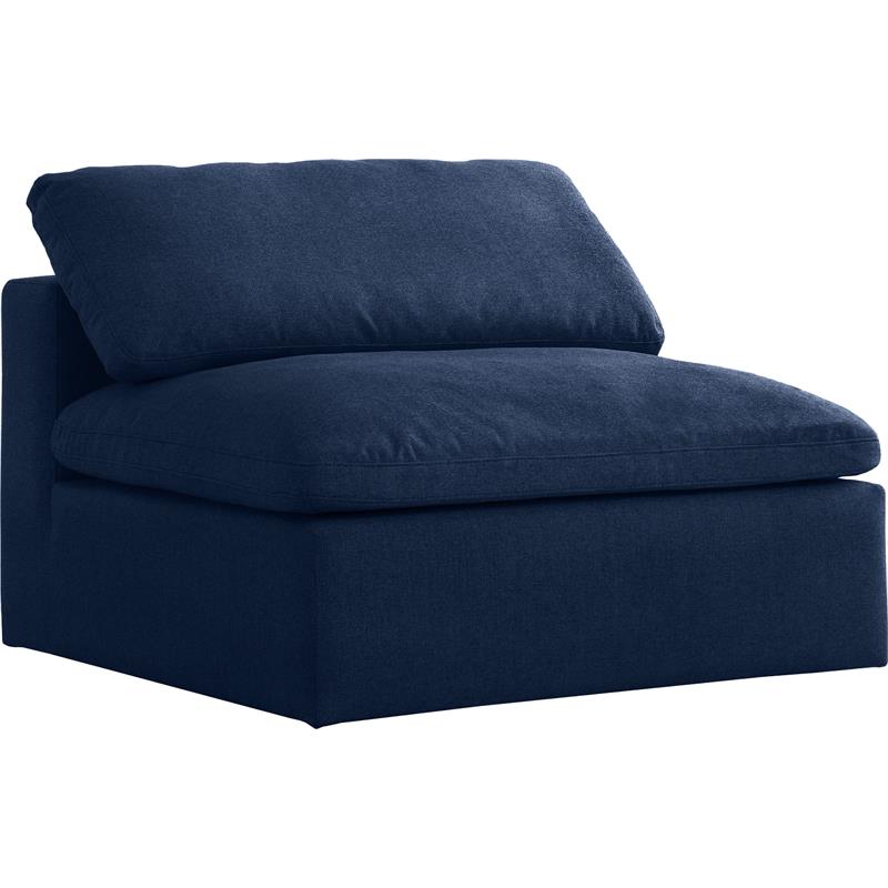 Pemberly Row Armless Chair in Navy Durable Linen Fabric with Down Cushions
