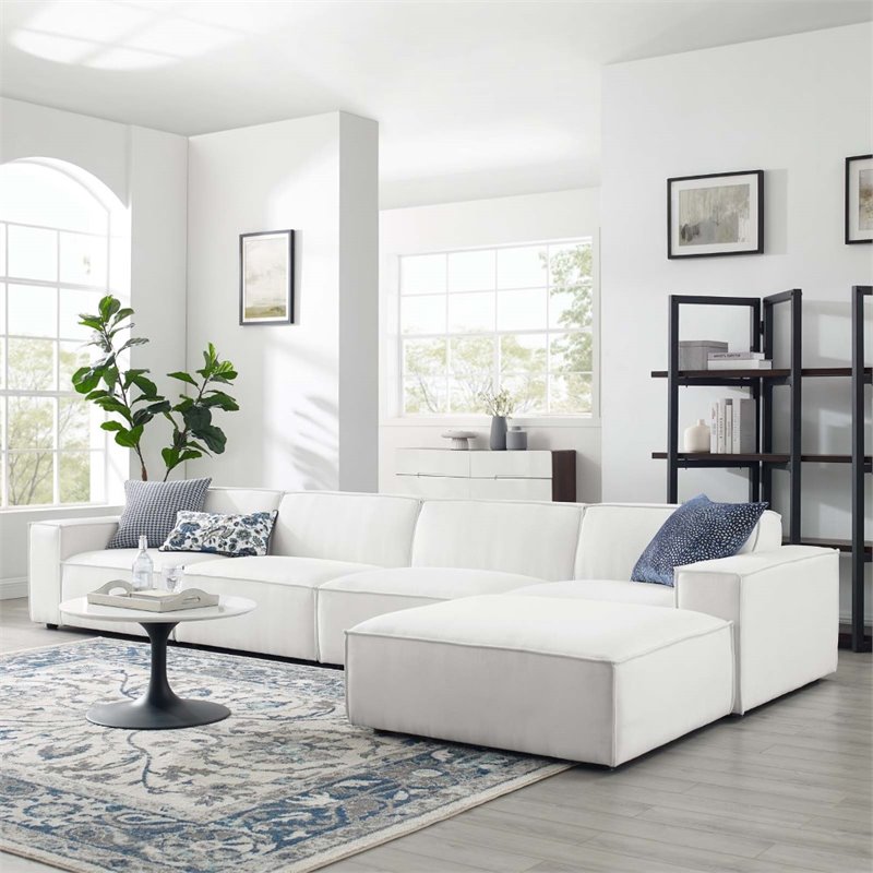 Pemberly Row 5-Piece White Modern Polyester Fabric Sectional Sofa